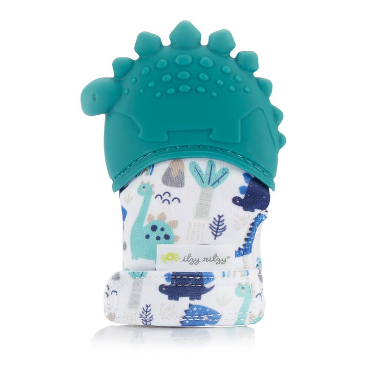 ITZY MITT SILICON TEETHING MITTS - TEAL DINO