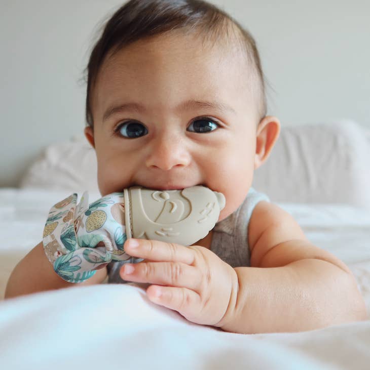 ITZY MITT SILICON TEETHING MITTS - TEAL DINO